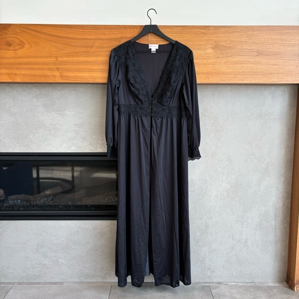 Vintage Shadowline Intimates Set Robe Lace & Dress Nightgown, Size L